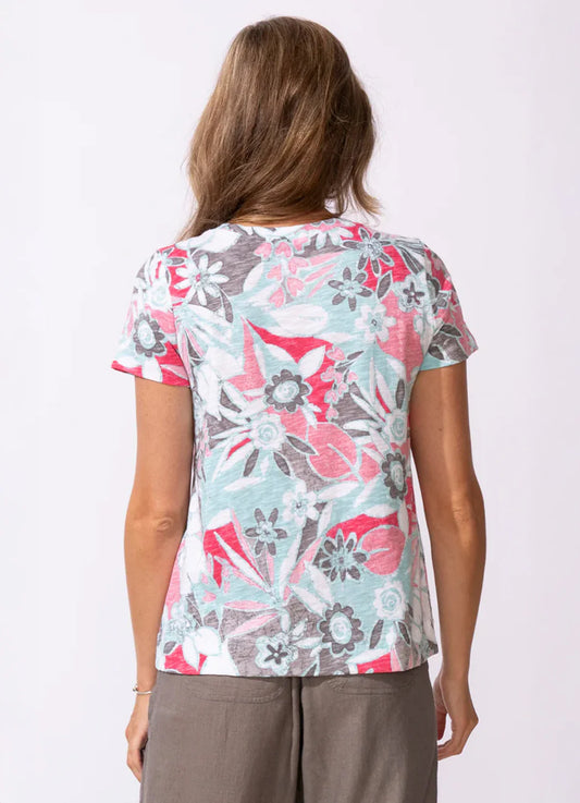 Fiji Floral V-Neck Tee - Poppy