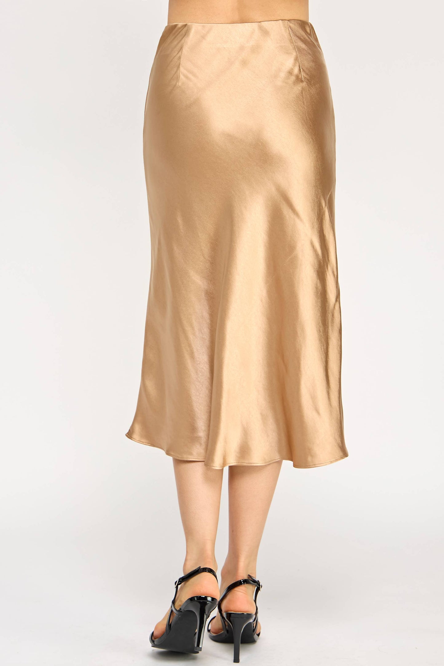 Satin Midi Skirt - Gold
