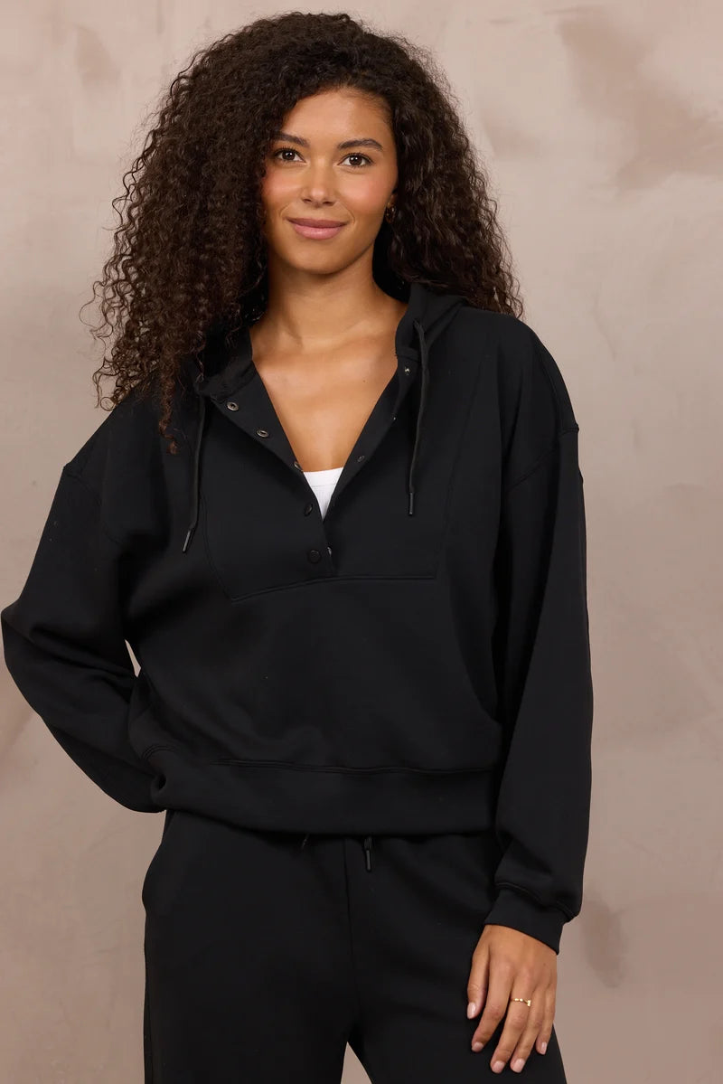 Black Luxe Cloud Snap Hoodie