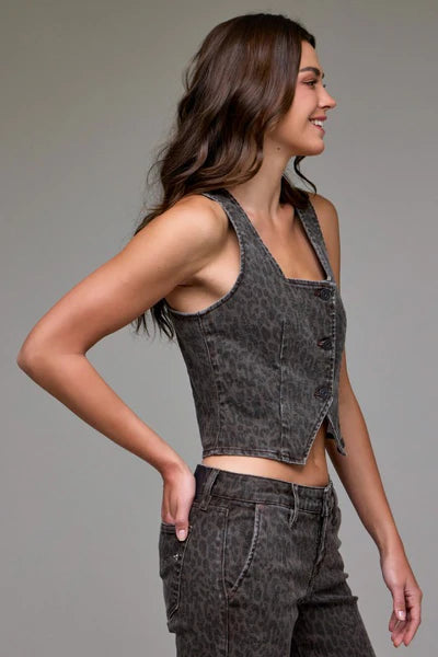 Square Neck Cheetah Vest - Brown - BAY WINDOW