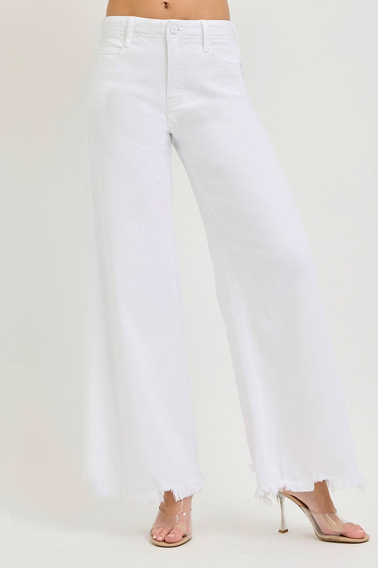 Tummy Control Highrise Palazzo With Frayed Hem