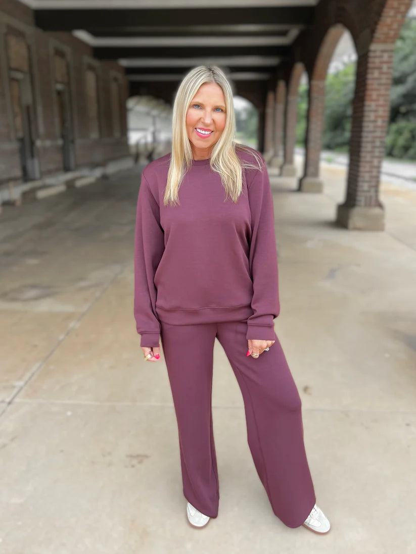 Cloud Fleece Crew w/ Zipper Detail - Merlot Truffle - BAY WINDOW
