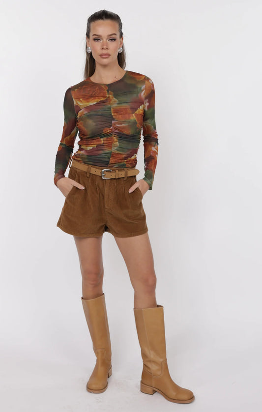 So Fine Wash Corduroy Pleat Front Short - Brown - BAY WINDOW