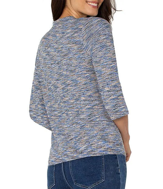 3/4 Sleeve V-Neck Knit Tee - Blue Space Dye - BAY WINDOW