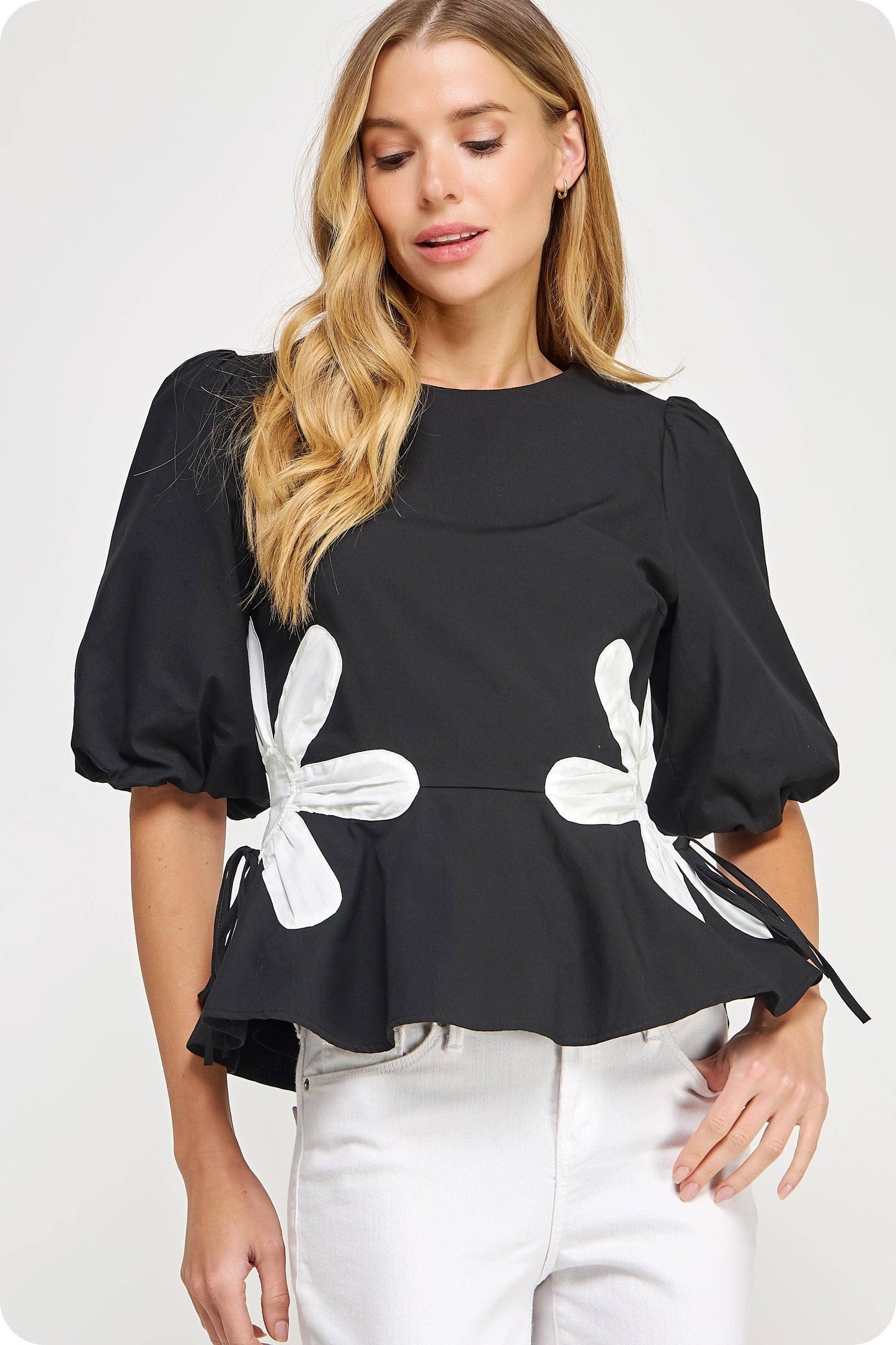 Flower Color-Block Poplin Top