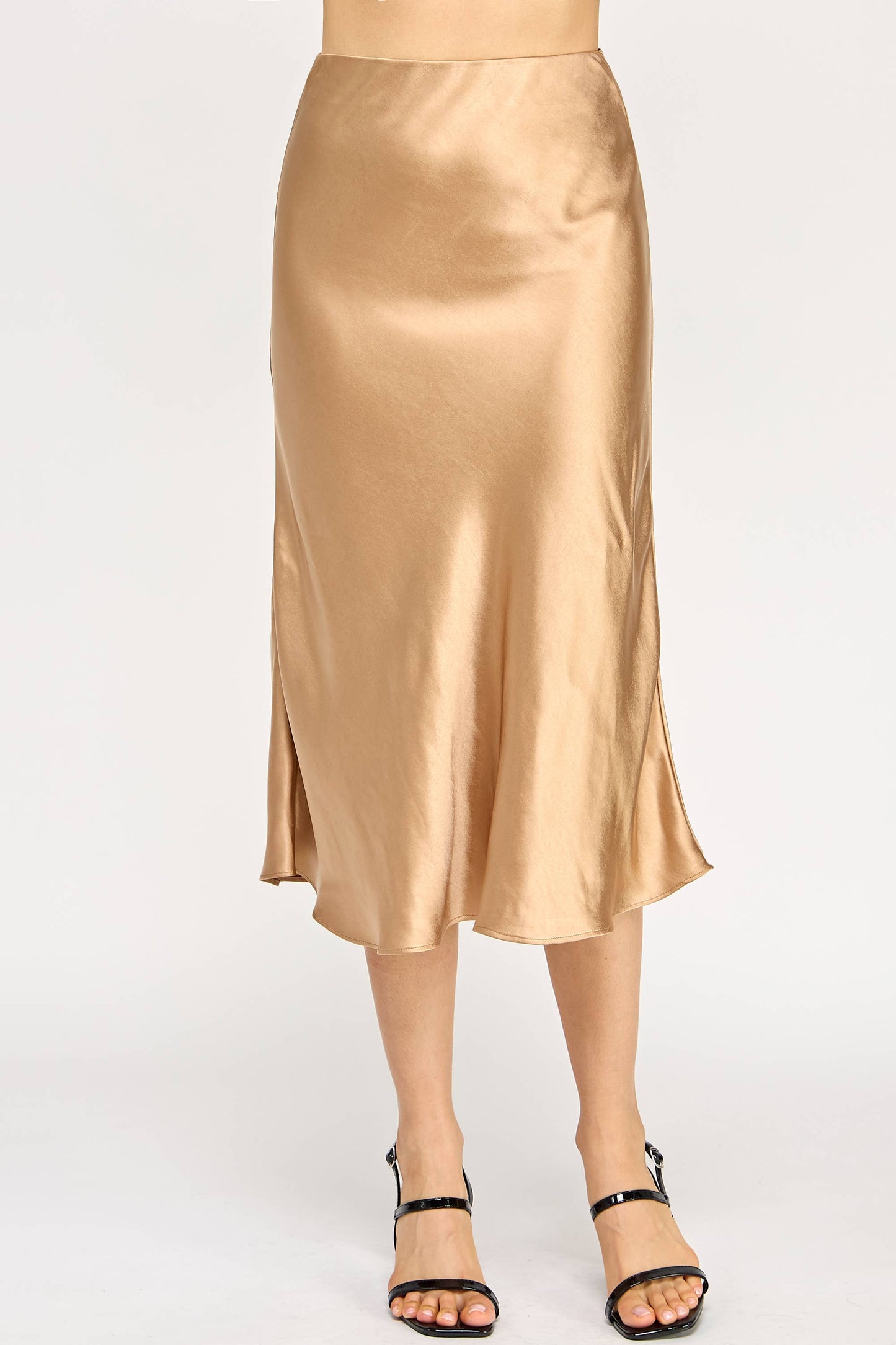Satin Midi Skirt - Gold