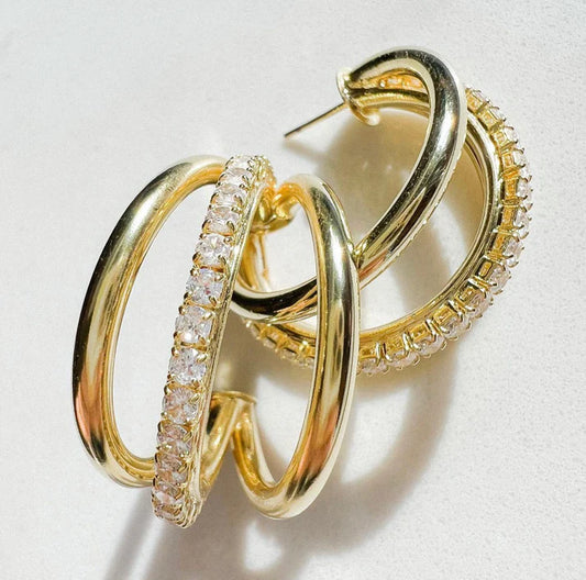 Triple Claire Hoops w/ CZs - BAY WINDOW