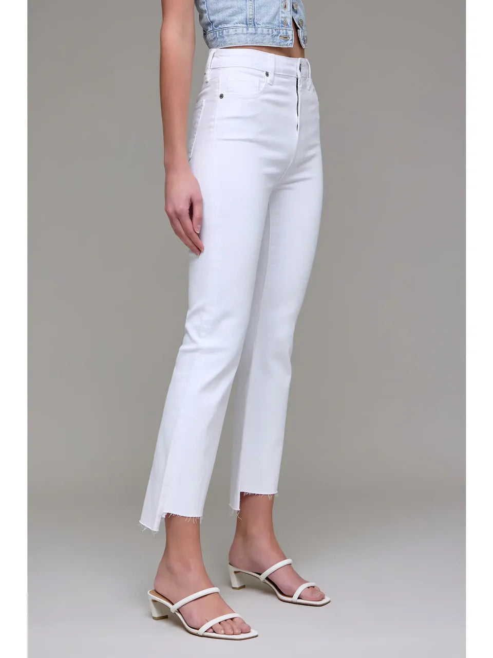 White Clean Step Hem Cropped Flare - White