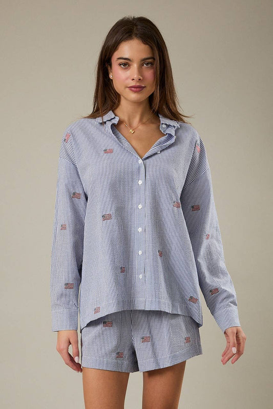 Stripe Flag Embroidered Shirt