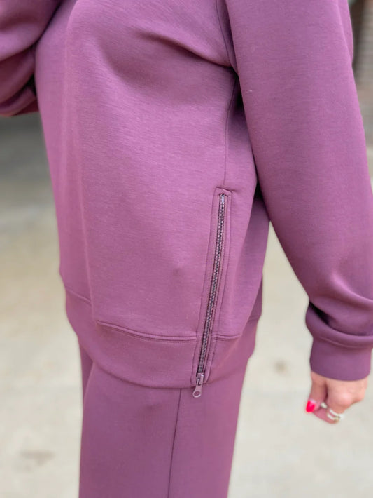 Cloud Fleece Crew w/ Zipper Detail - Merlot Truffle - BAY WINDOW