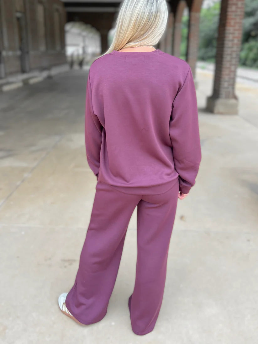 Cloud Fleece Crew w/ Zipper Detail - Merlot Truffle - BAY WINDOW