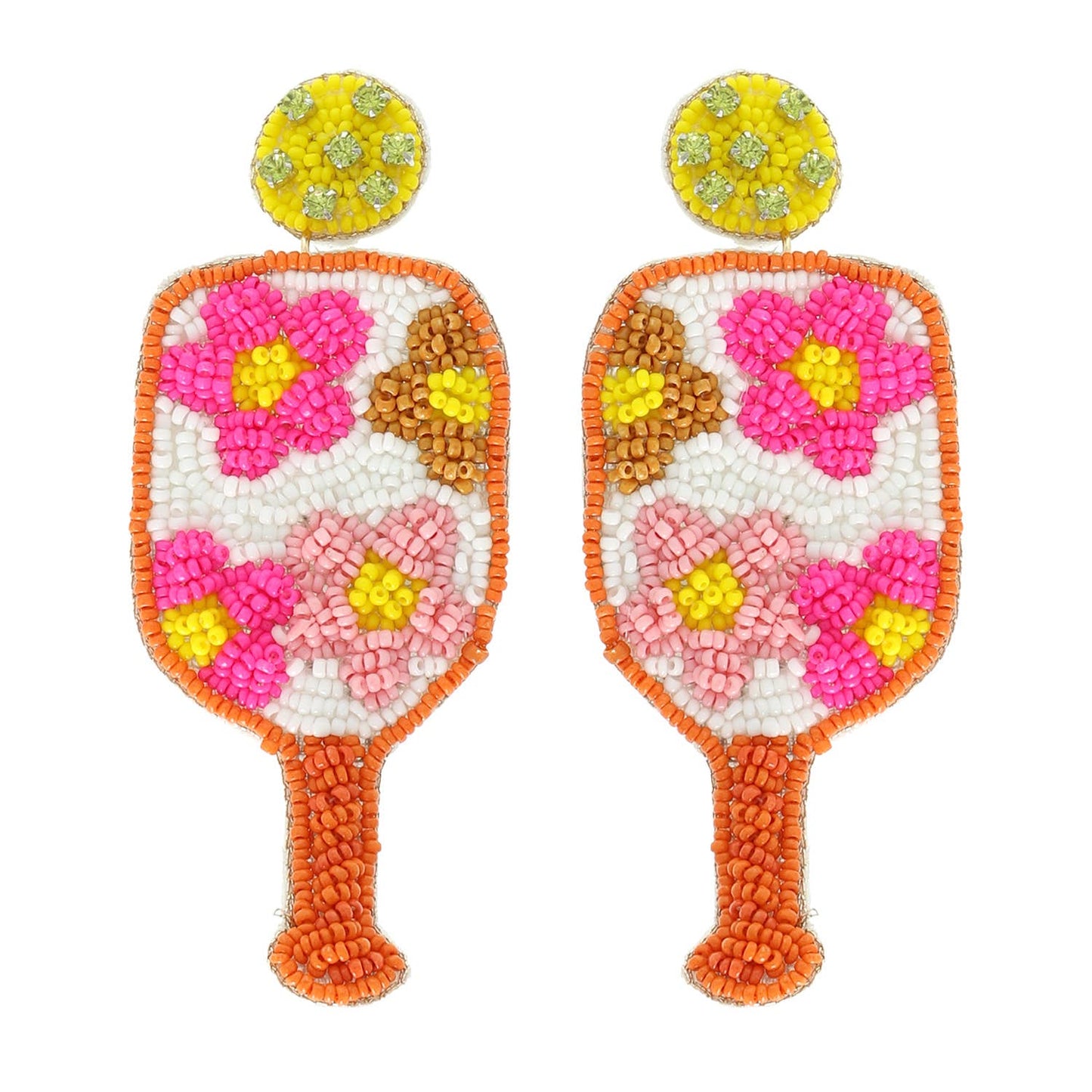 Floral Pickleball Paddle Seed Beaded Post Earrings - BAY WINDOW
