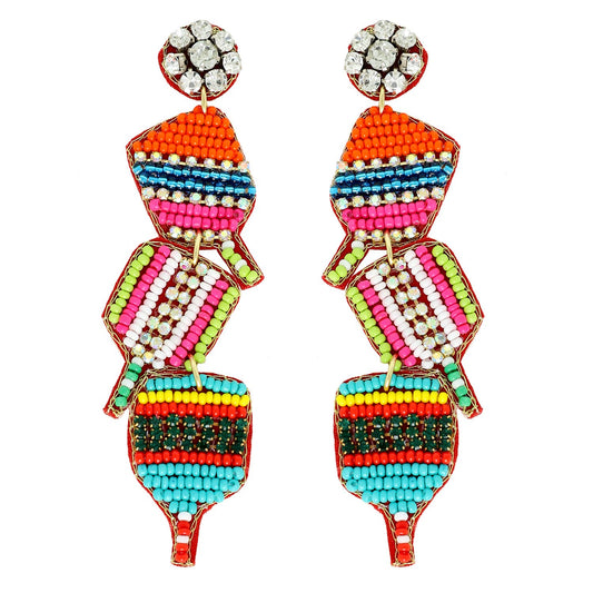 Pickle Ball Paddle Beaded Post Earrings - BAY WINDOW