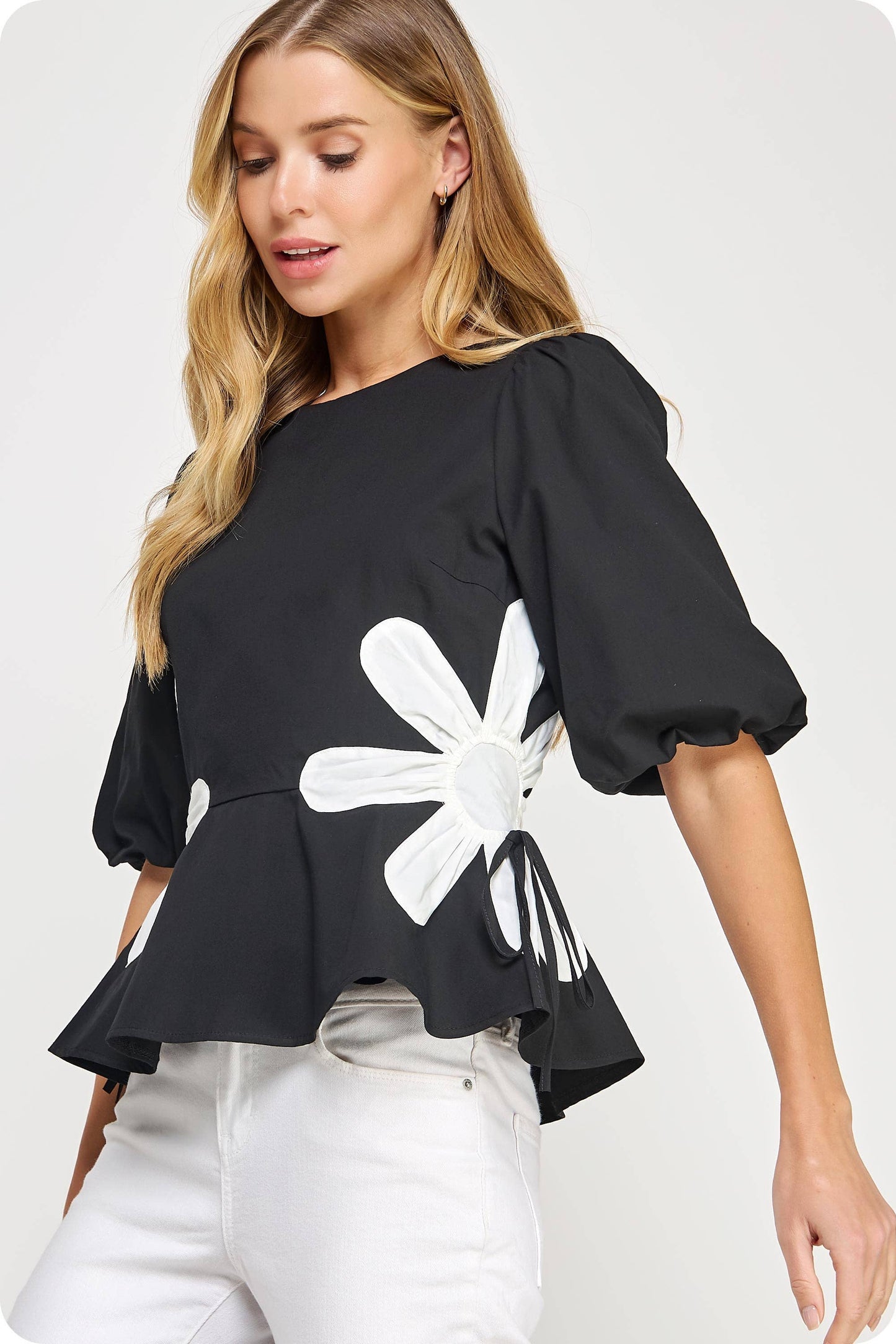 Flower Color-Block Poplin Top