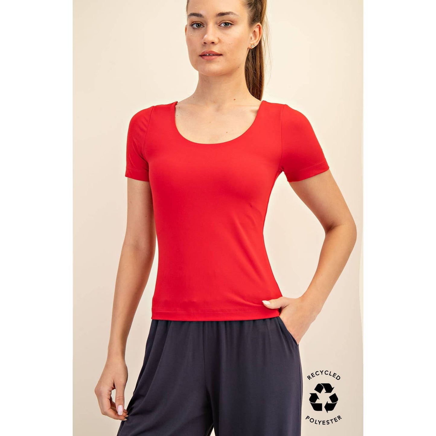 Recycled Butter Round Neck Short Sleeve Top