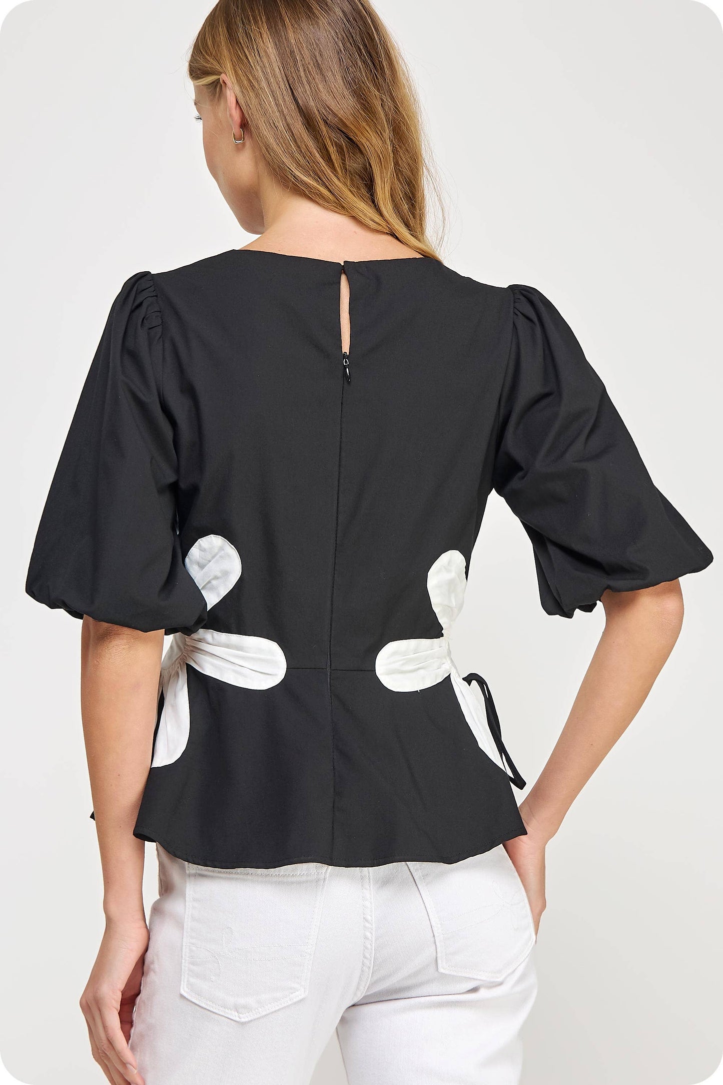 Flower Color-Block Poplin Top