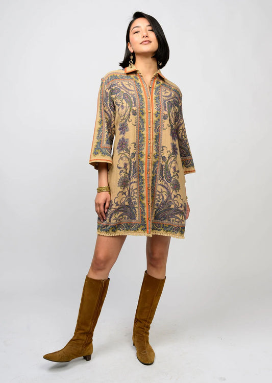 Paisley Border Shirtdress - Camel