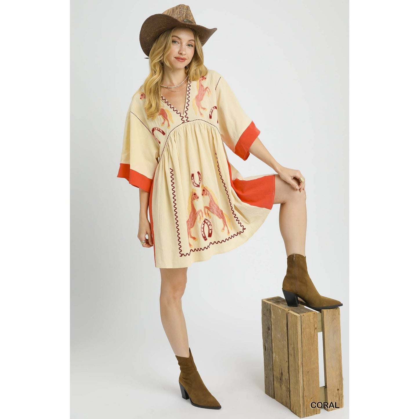 Western Horse Embroidered Dress - BAY WINDOW