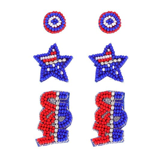 Beaded Patriotic USA & Star Stud Earrings - BAY WINDOW