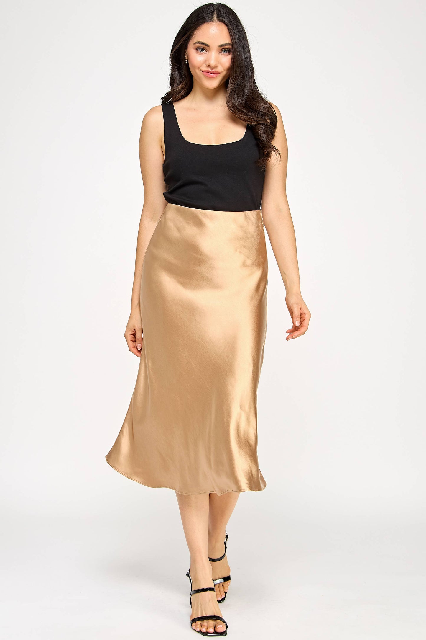 Satin Midi Skirt - Gold