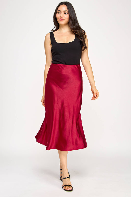 Satin Midi Skirt - BB Wine - BAY WINDOW