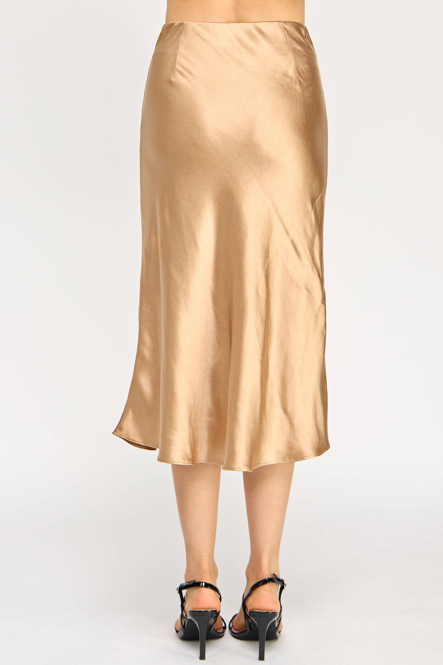 Satin Midi Skirt - Gold