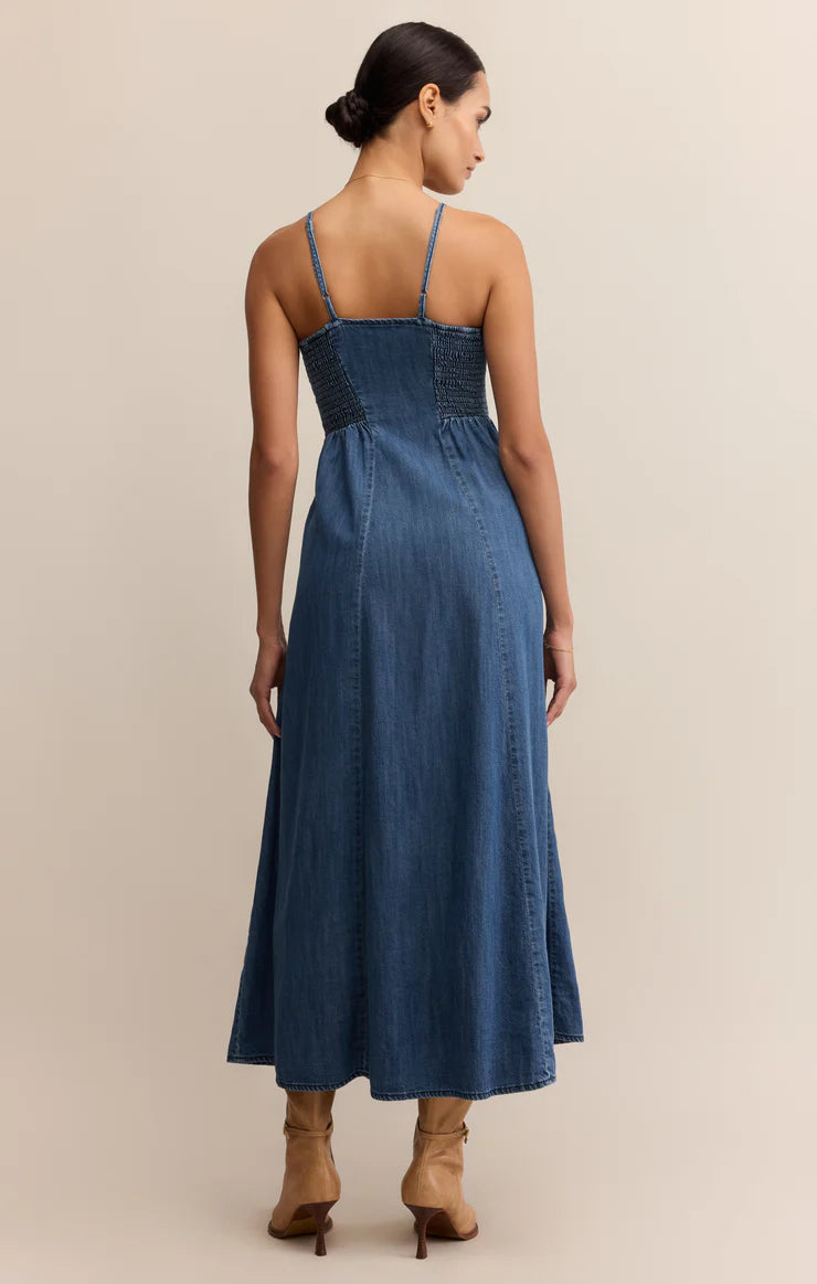 Angel Eyes Denim Midi Dress - Medium Indigo - BAY WINDOW