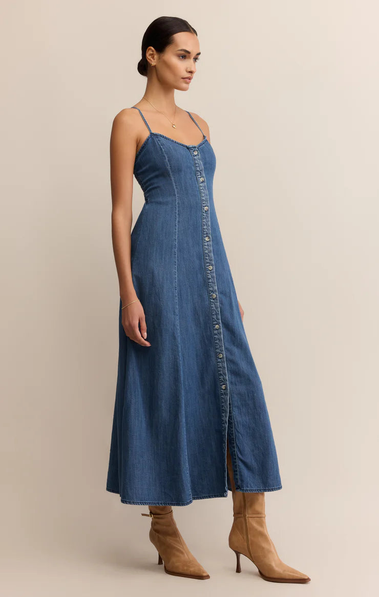 Angel Eyes Denim Midi Dress - Medium Indigo - BAY WINDOW