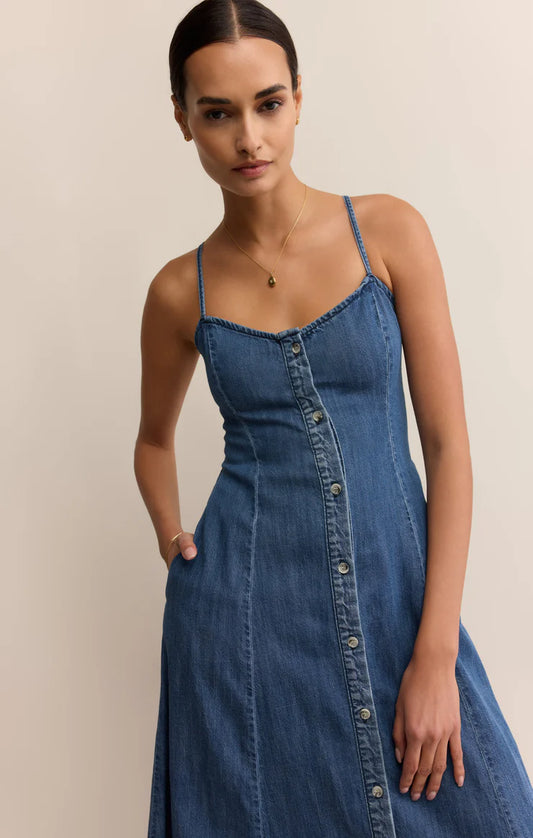 Angel Eyes Denim Midi Dress - Medium Indigo - BAY WINDOW
