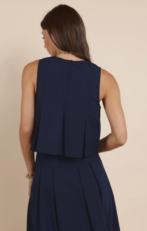 Ocean Calls Pleats Top - Navy - BAY WINDOW