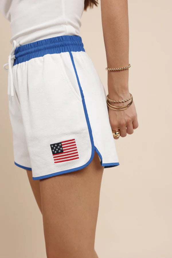 Patriotic Contrast Flag Shorts - White
