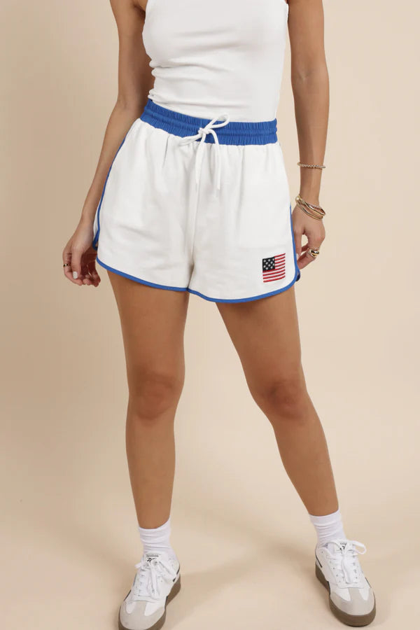 Patriotic Contrast Flag Shorts - White