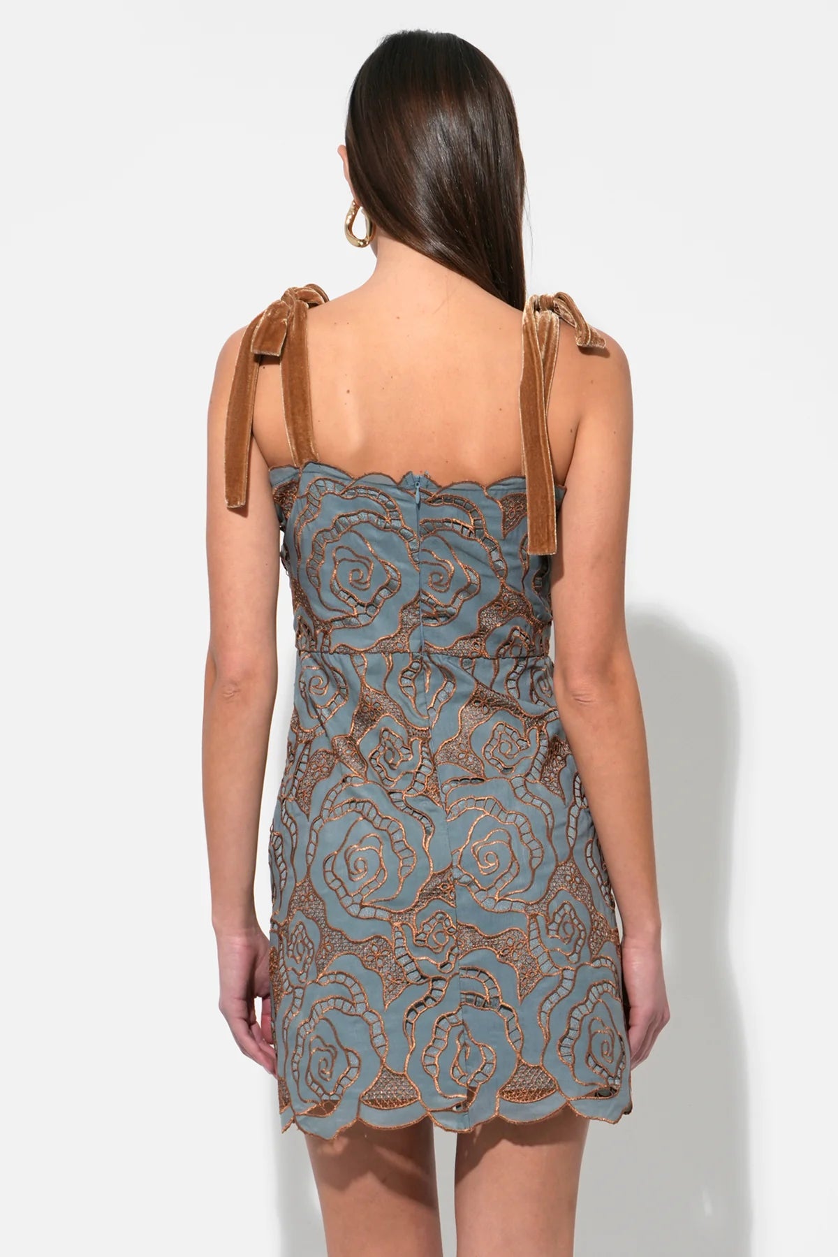 Donna Velvet Tie Strap 3D Lace Mini Dress - Vintage Aqua - BAY WINDOW