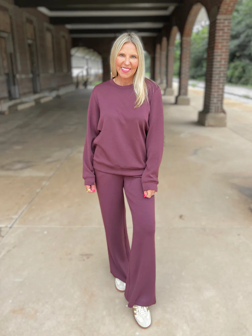 Cloud Fleece Crew w/ Zipper Detail - Merlot Truffle - BAY WINDOW