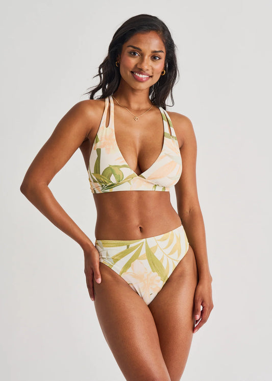 Crop Top Tank Rem Cup Key Hole Detail Matte Jersey - Cream Garden - BAY WINDOW