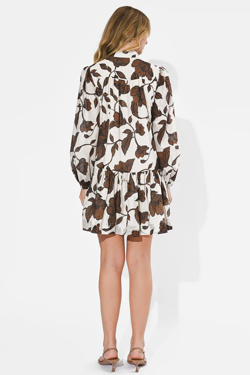 Sharon Long Sleeve Cotton Dress - Brown