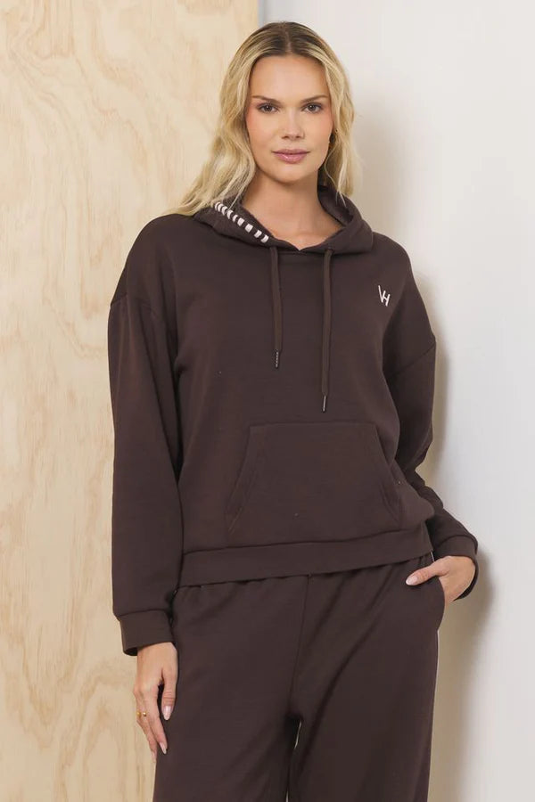 Fleece Hoodie w/ Whipstitch - Espresso w/ Pink - BAY WINDOW