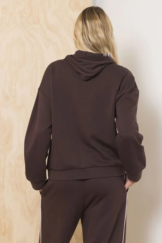 Fleece Hoodie w/ Whipstitch - Espresso w/ Pink - BAY WINDOW