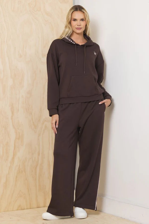 Fleece Hoodie w/ Whipstitch - Espresso w/ Pink - BAY WINDOW
