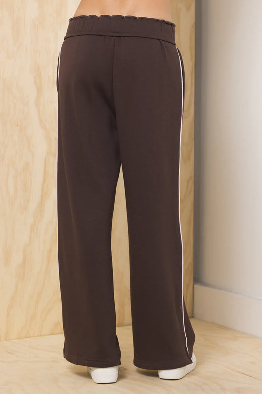 Fleece Wide Leg Pant - Espresso w/ Pink - BAY WINDOW