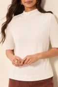 Funnel Neck Elbow Sleeve Knit Top