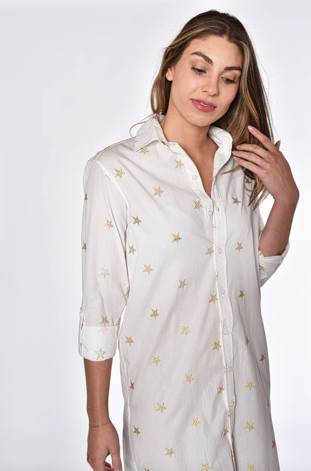 White & Gold Star Mini Dress - White/Gold - BAY WINDOW