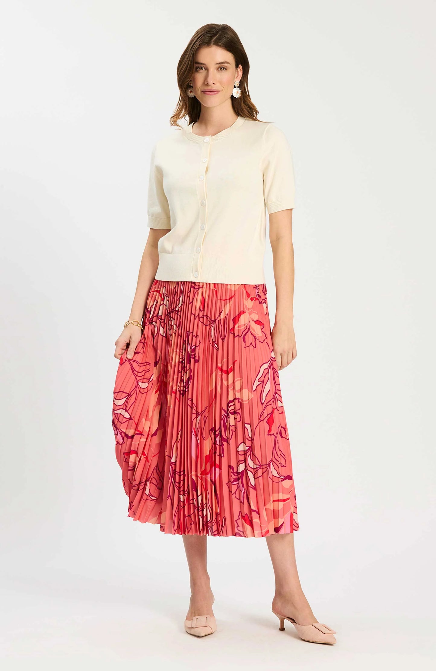 Cara Pleated Skirt - Multicolor Peachy Floral