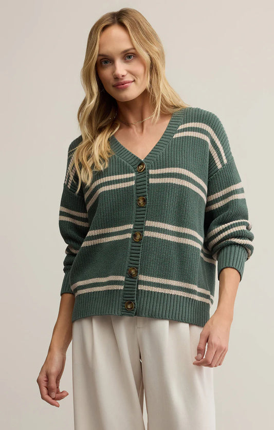 Boyfriend Striped Cardigan - Hunter Green - BAY WINDOW