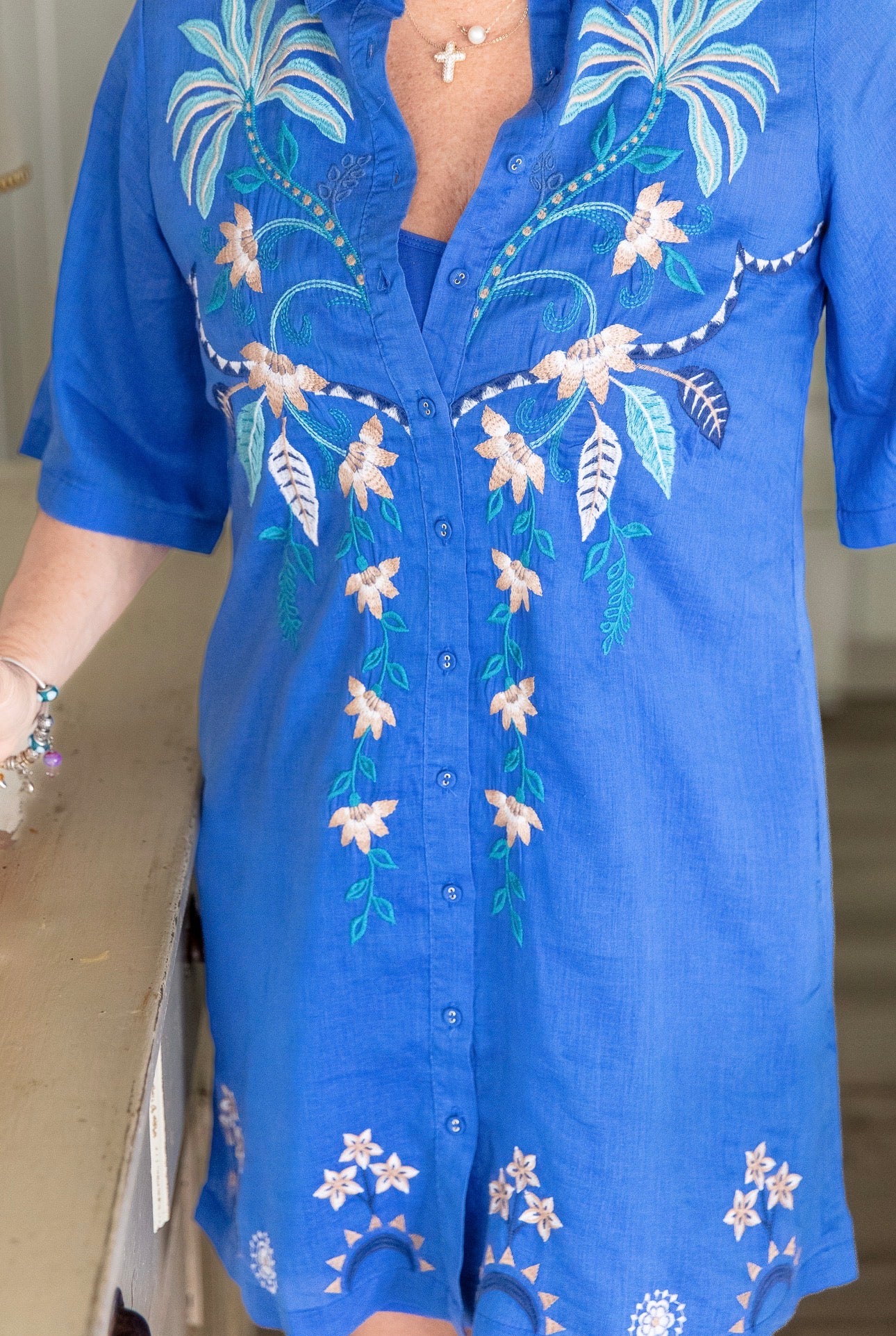Kimono Sleeve Shirt Dress (Slip) - Una Admiral Blue