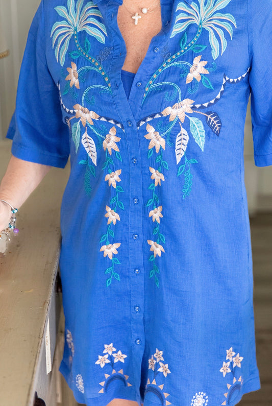 Kimono Sleeve Shirt Dress (Slip) - Una Admiral Blue