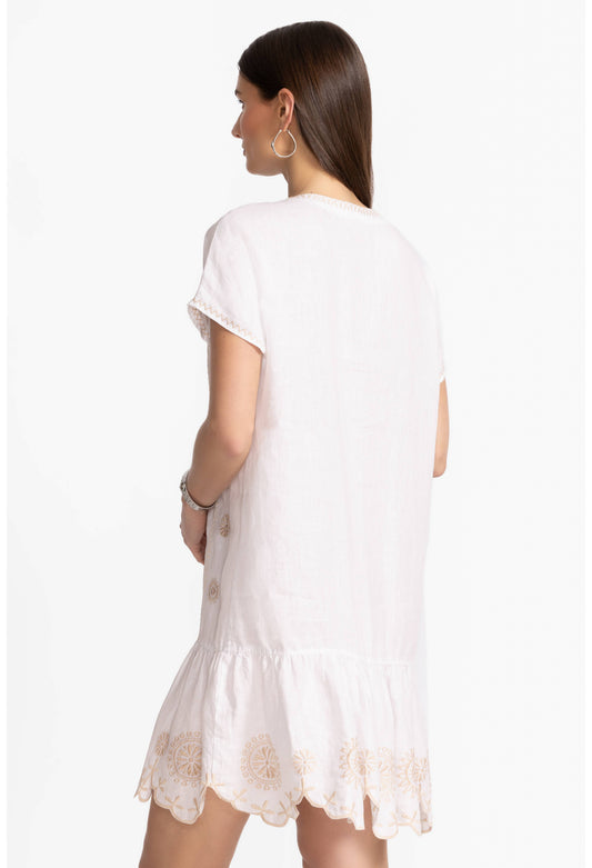 Relaxed Linen Flounce Dress - White - BAY WINDOW