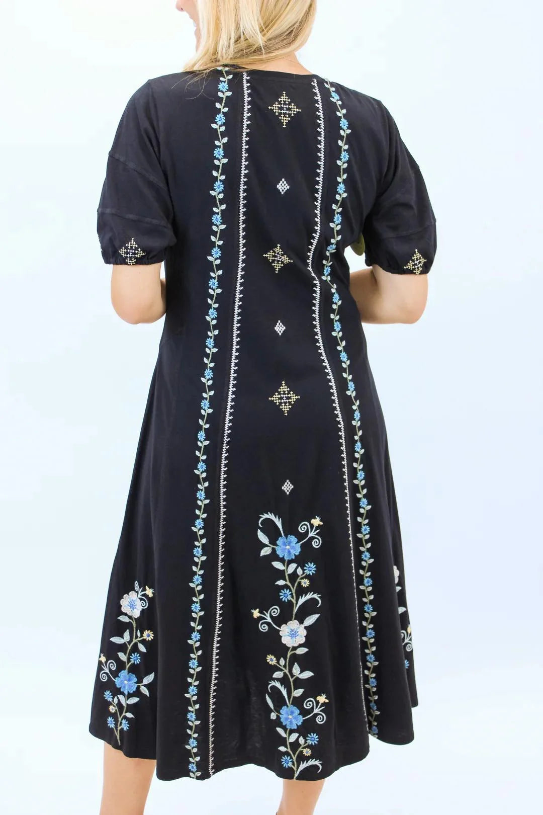 Jaanvi Bubble Sleeve Seamed Dress - Black - BAY WINDOW
