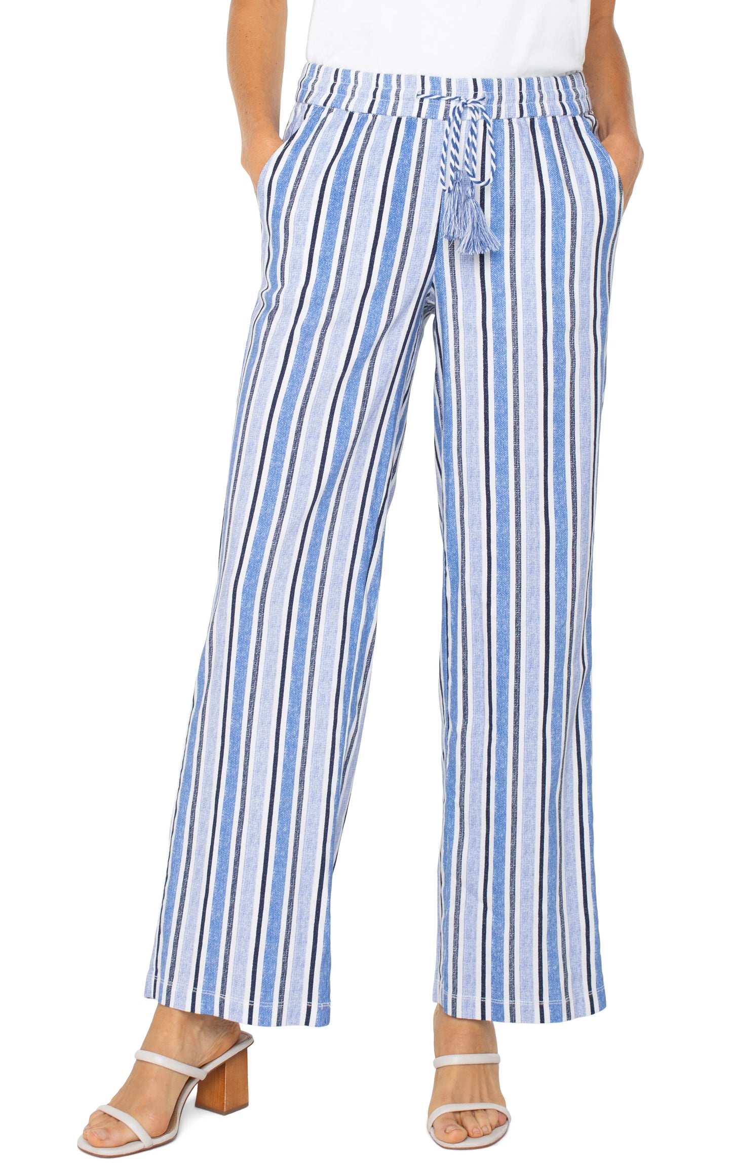 Pull on Drawstring WB Wide Leg - White/Blue Stripe