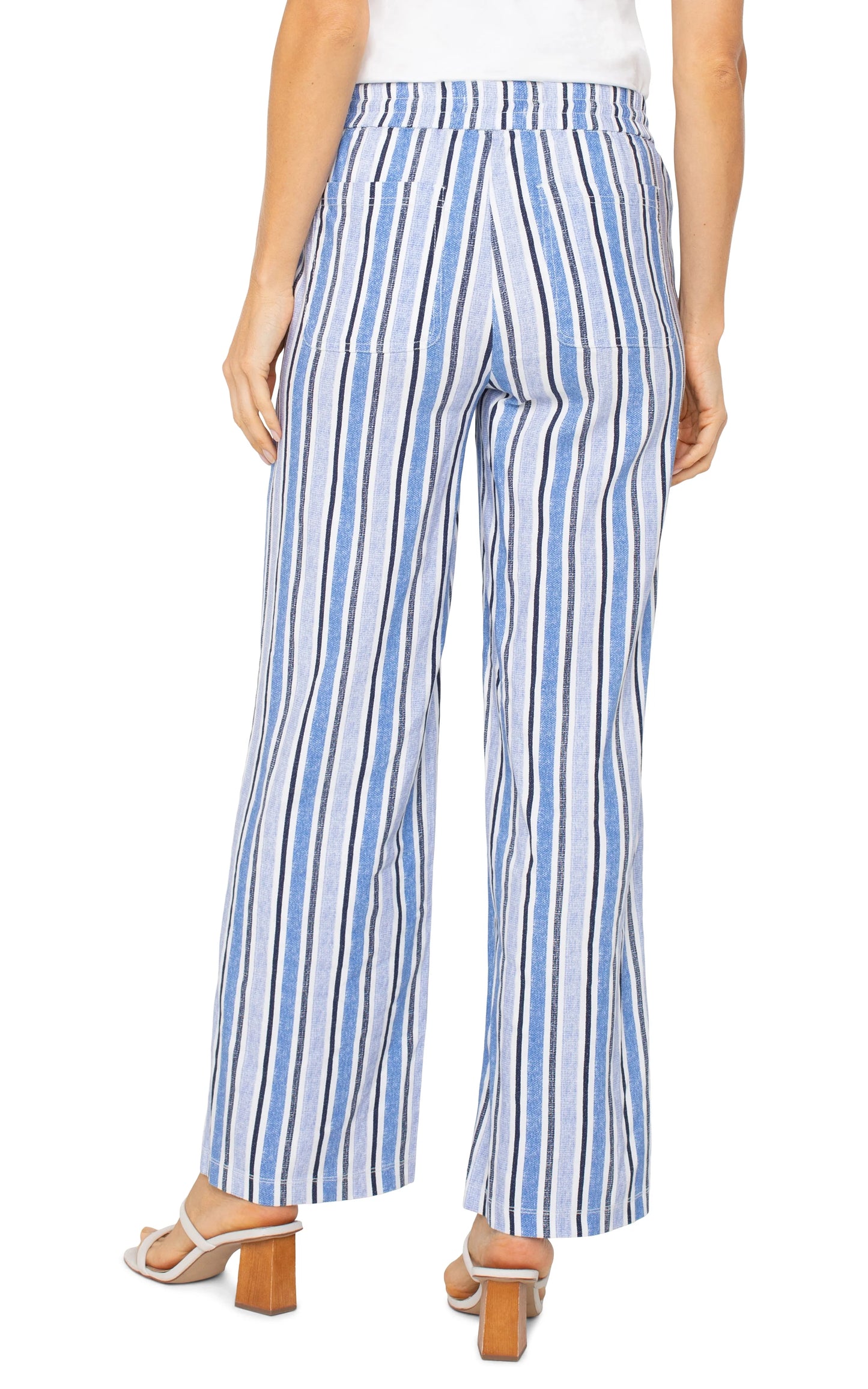 Pull on Drawstring WB Wide Leg - White/Blue Stripe